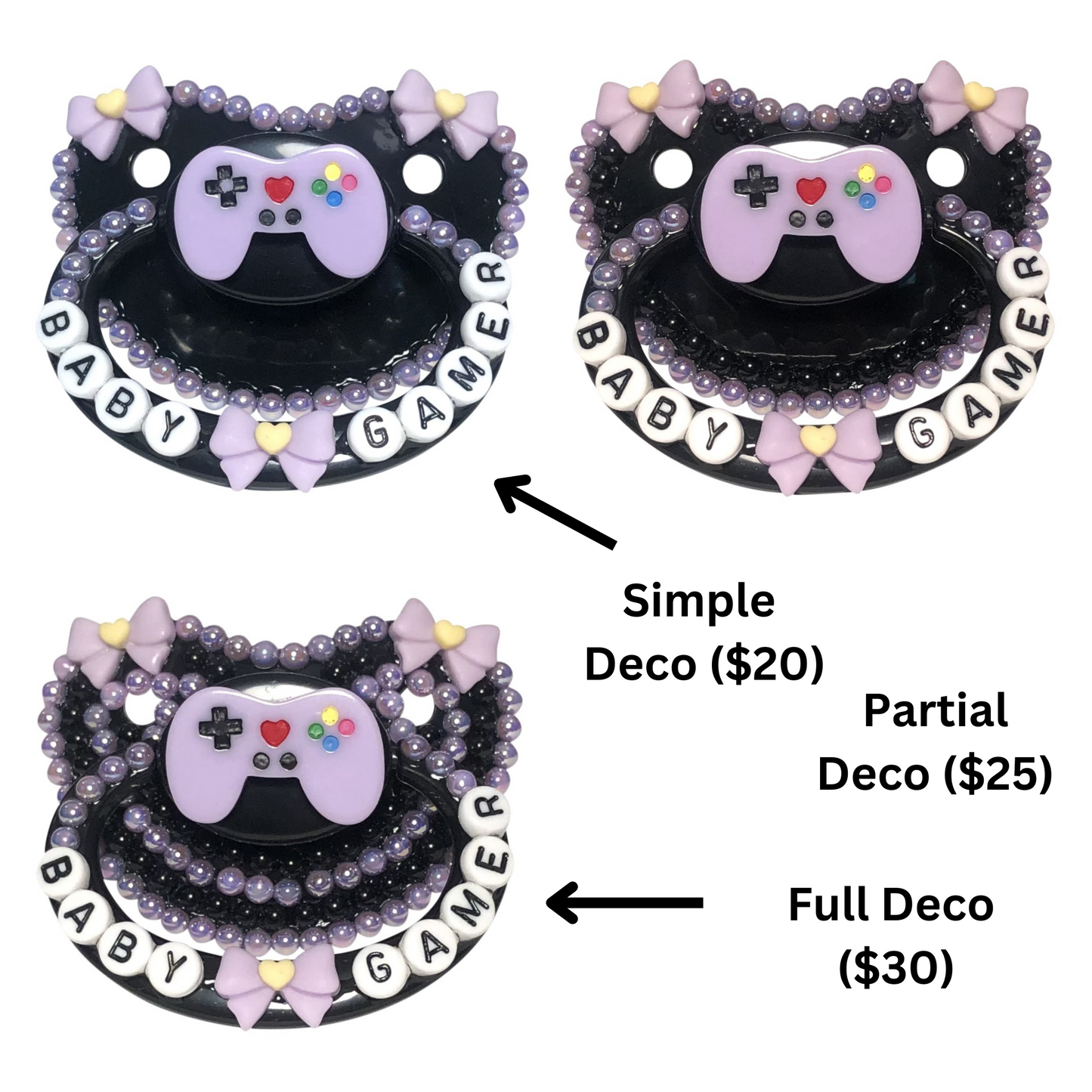 Baby Bear Pacis Adult Pacifier "Baby Gamer" Black Adult Paci (DDLG/ABDL)