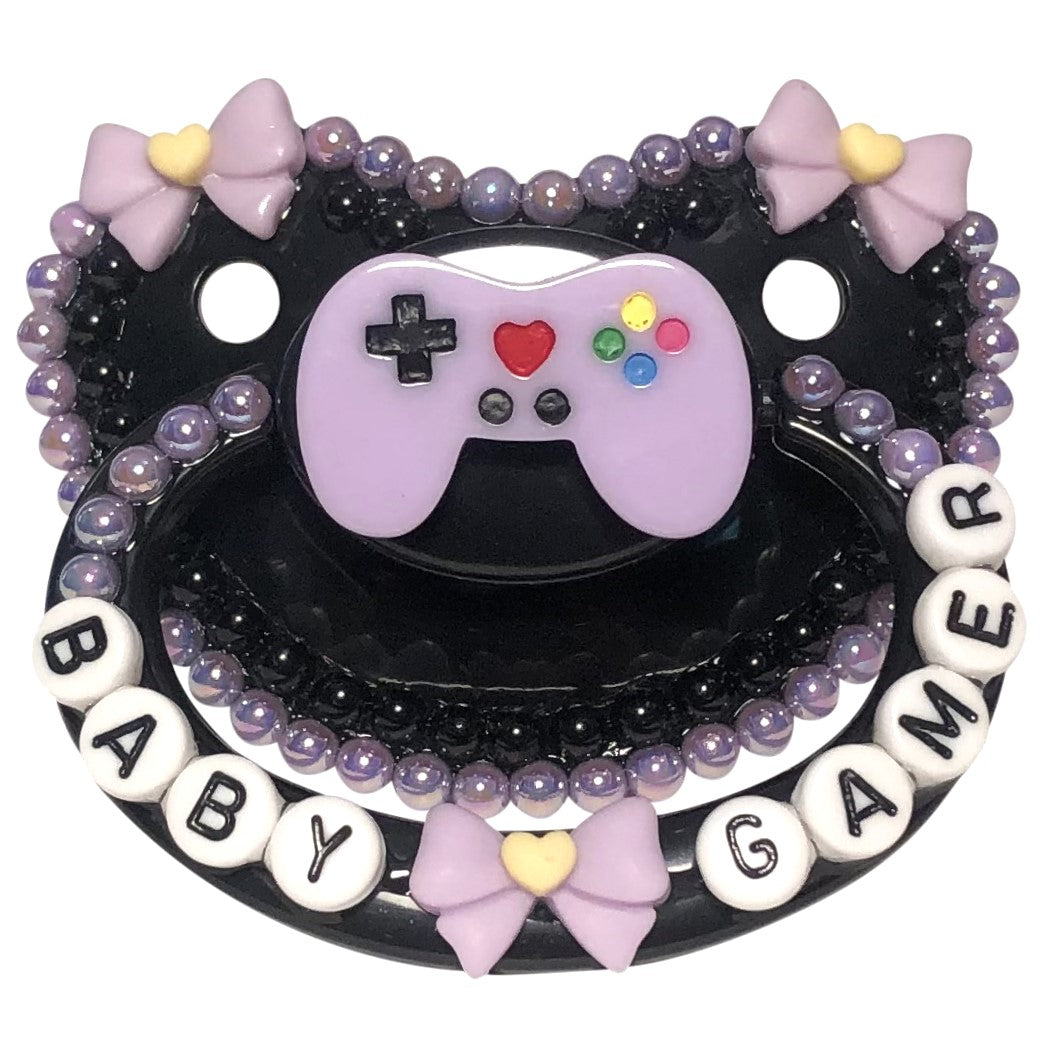 Baby Bear Pacis Adult Pacifier "Baby Gamer" Black Adult Paci (DDLG/ABDL)