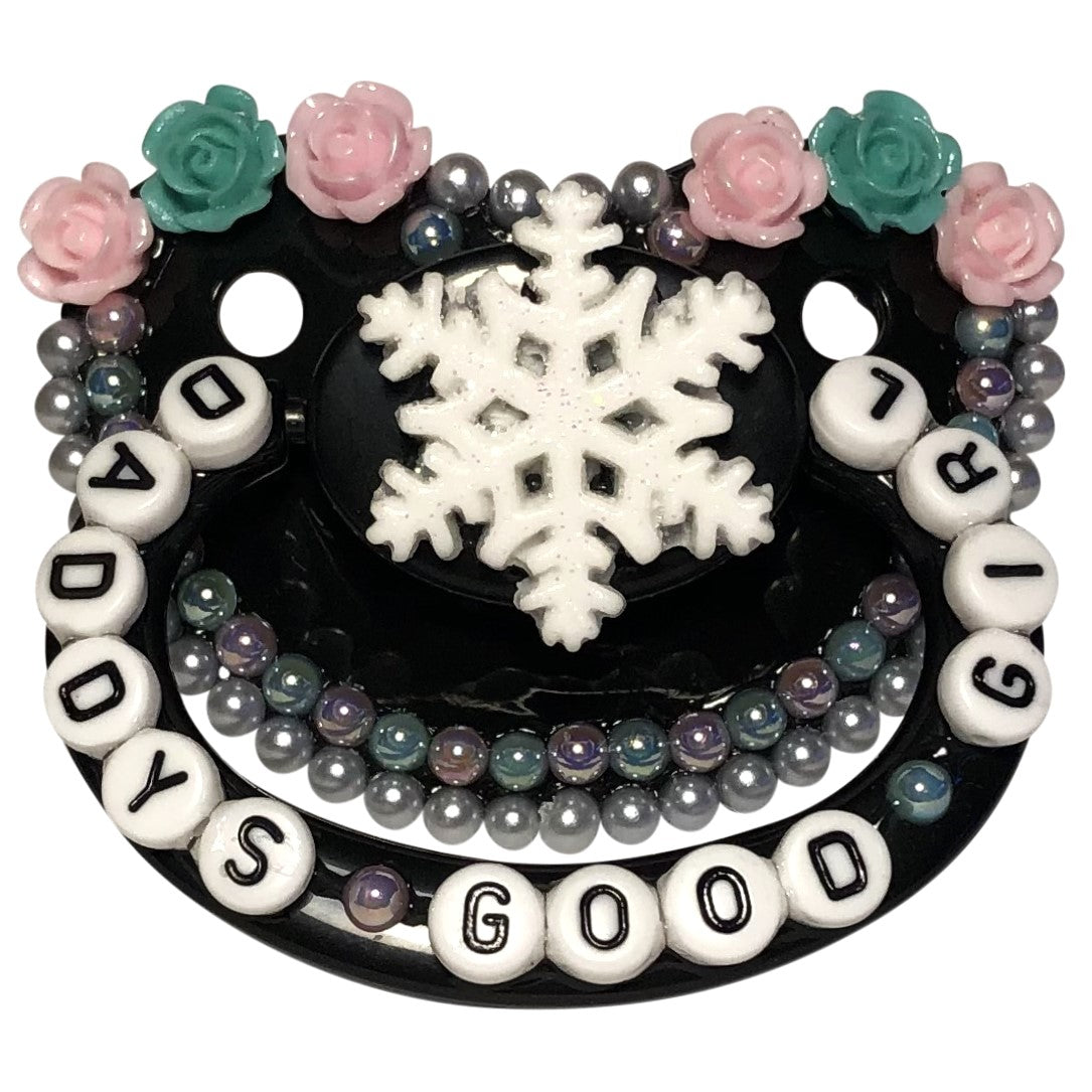 Baby Bear Pacis Adult Pacifier "Daddy's Good Girl" Black Snowflake Adult Paci (DDLG/ABDL)