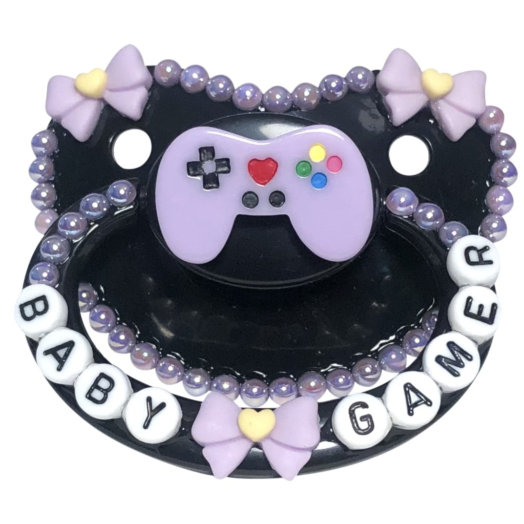 Baby Bear Pacis Adult Pacifier "Baby Gamer" Black Adult Paci (DDLG/ABDL)