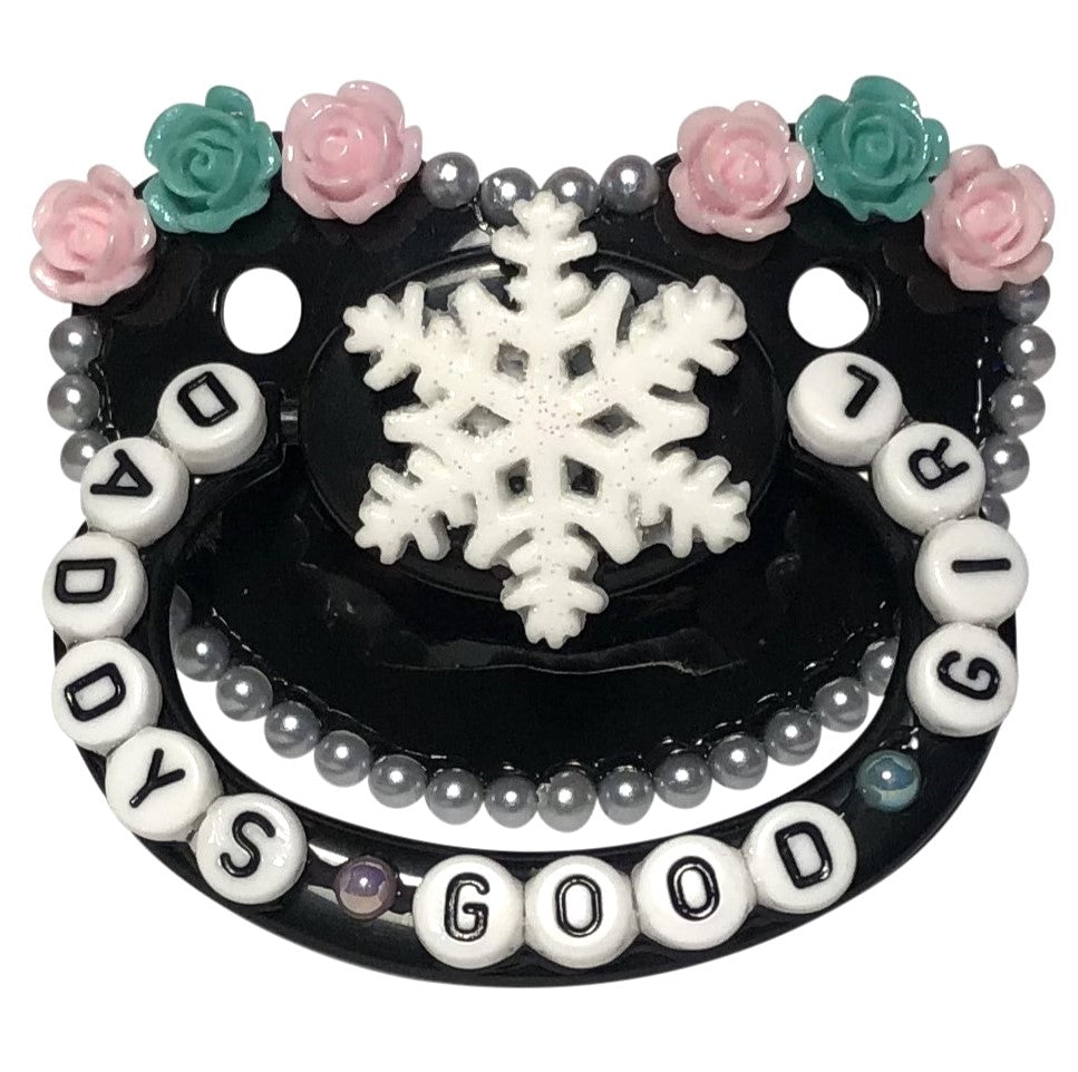 Baby Bear Pacis Adult Pacifier "Daddy's Good Girl" Black Snowflake Adult Paci (DDLG/ABDL)