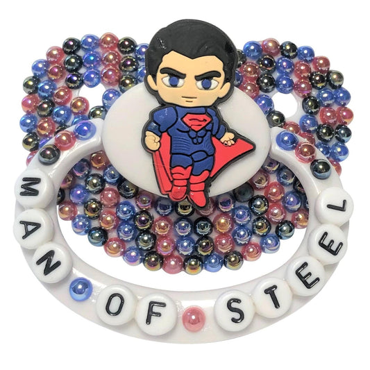 Baby Bear Pacis Adult Pacifier "Man Of Steel" White Superman Adult Paci (DDLG/ABDL) - BBP