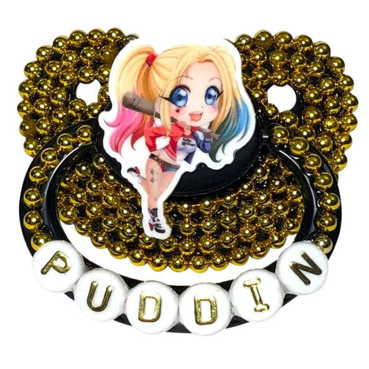 Baby Bear Pacis Adult Pacifier "Puddin" Black Harley Quinn Adult Paci (DDLG/ABDL) - BBP