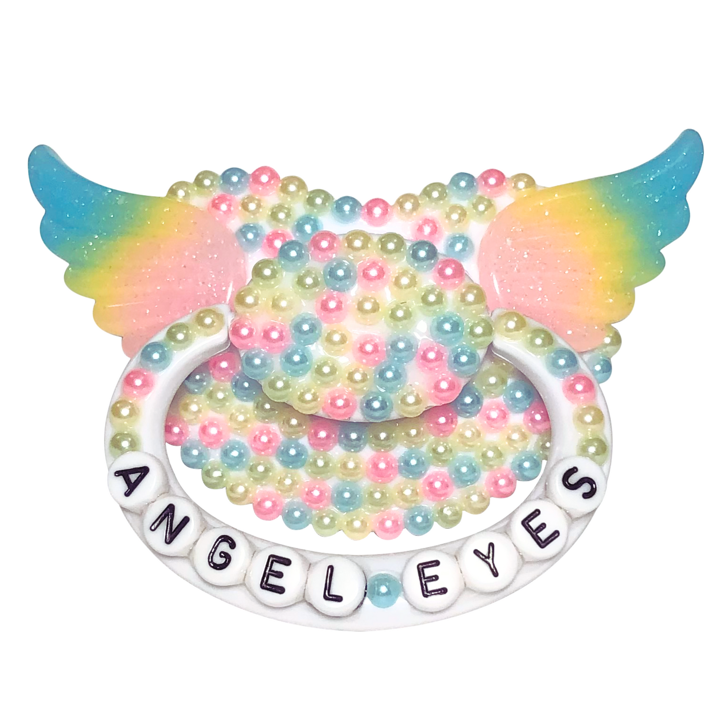 Baby Bear Pacis Adult Pacifier, "Angel Eyes" White Rainbow Wings Adult Pacifier (DDLG/ABDL)