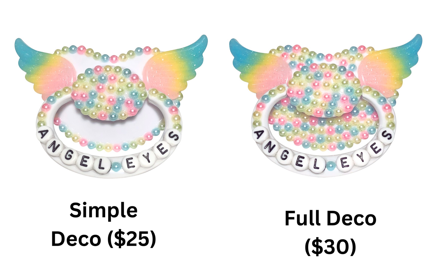 Baby Bear Pacis Adult Pacifier, "Angel Eyes" White Rainbow Wings Adult Pacifier (DDLG/ABDL)