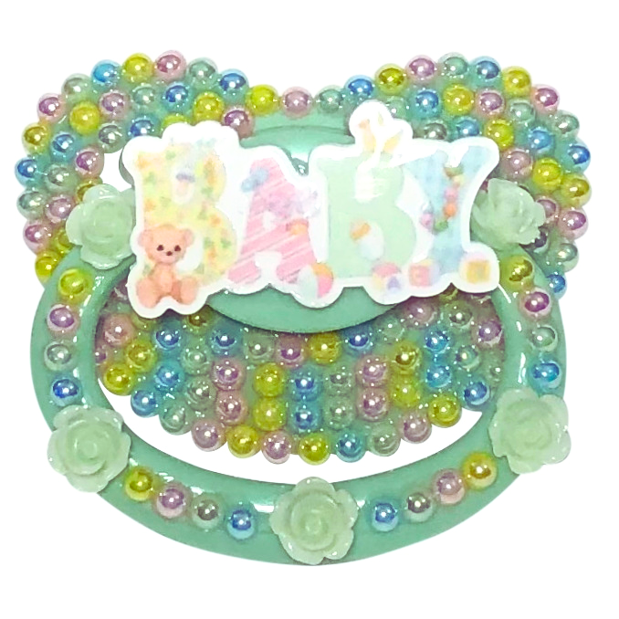 Baby Bear Pacis Adult Pacifier "Baby" Green Adult Paci (DDLG/ABDL)