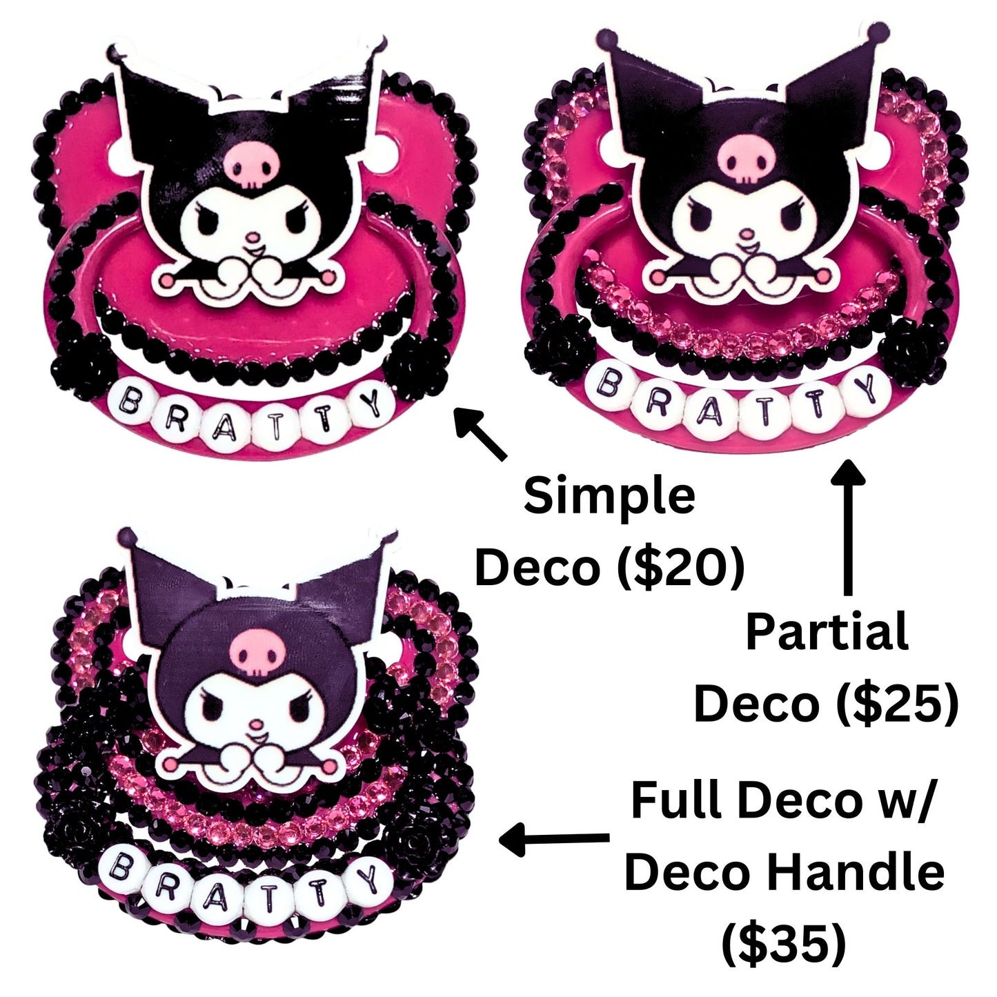 Baby Bear Pacis Adult Pacifier "Bratty" Dark Pink Kuromi Adult Paci (DDLG/ABDL)