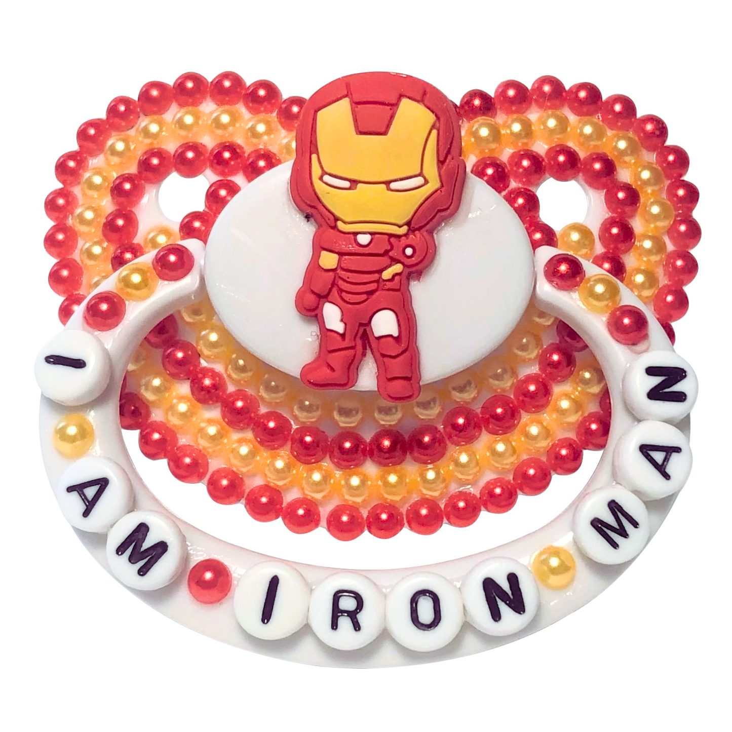 Baby Bear Pacis Adult Pacifier "I Am Iron Man" White Iron Man Adult Paci (DDLG/ABDL)