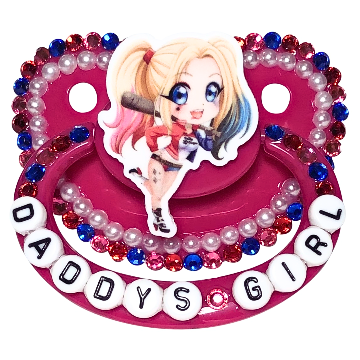 Baby Bear Pacis Adult Pacifier, "Daddy's Girl" Pink Harley Quinn Adult Paci (DDLG/ABDL)