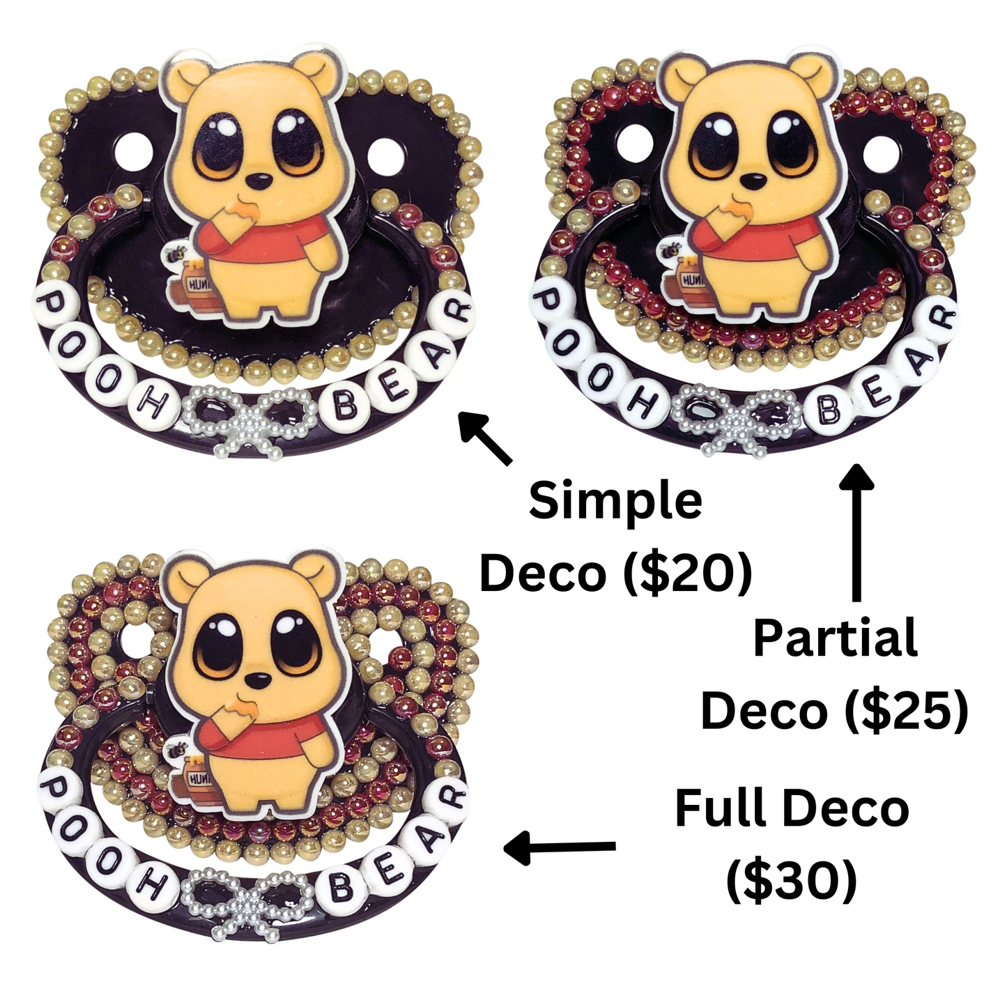 Baby Bear Pacis Adult Pacifier "Pooh Bear" Black Adult Paci (DDLG/ABDL)