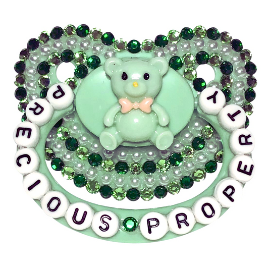 Baby Bear Pacis Adult Pacifier, "Precious Property" Green Teddy Bear Paci (DDLG/ABDL)