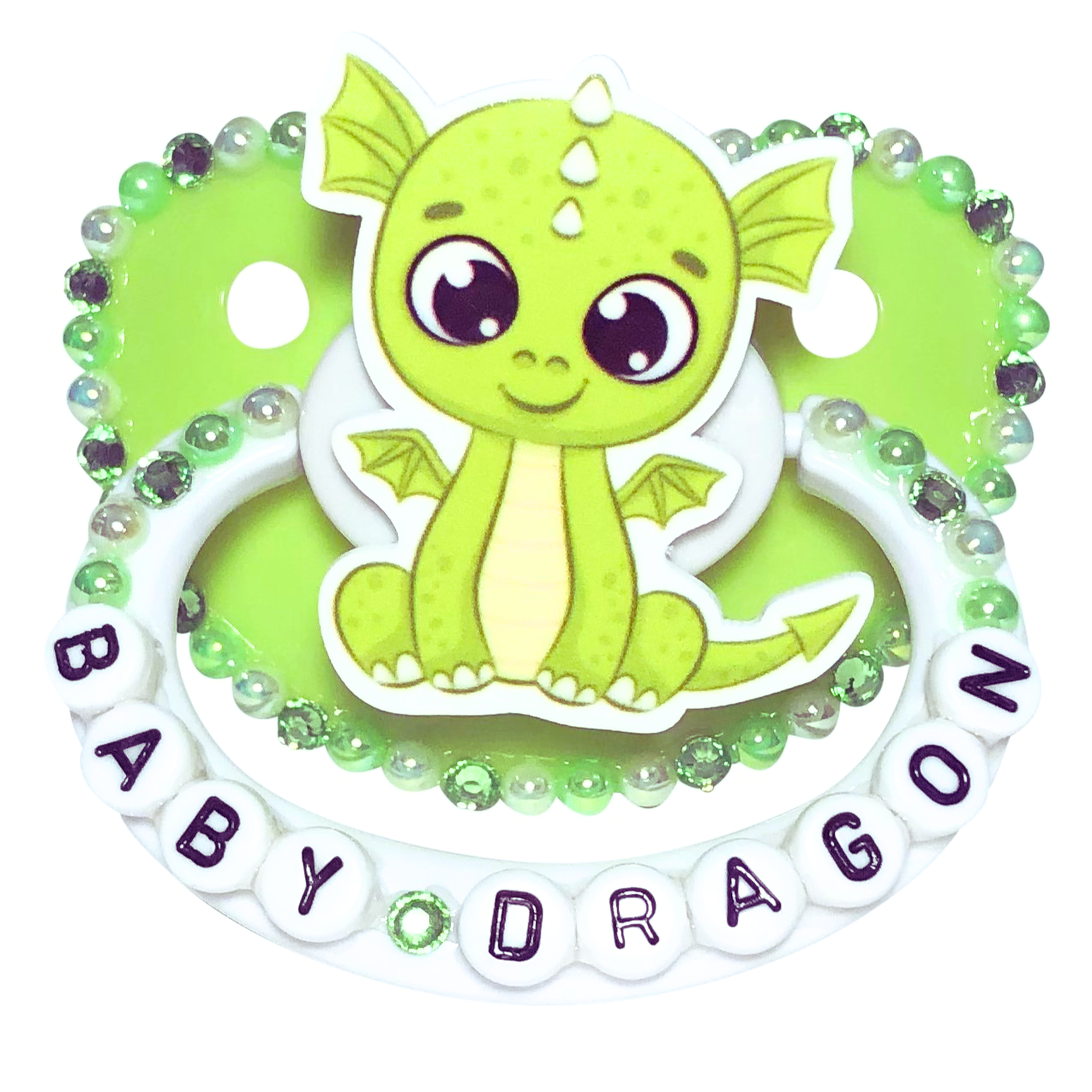 Baby Bear Pacis Adult Pacifier "Baby Dragon" White and Green Adult Paci (DDLG/ABDL)