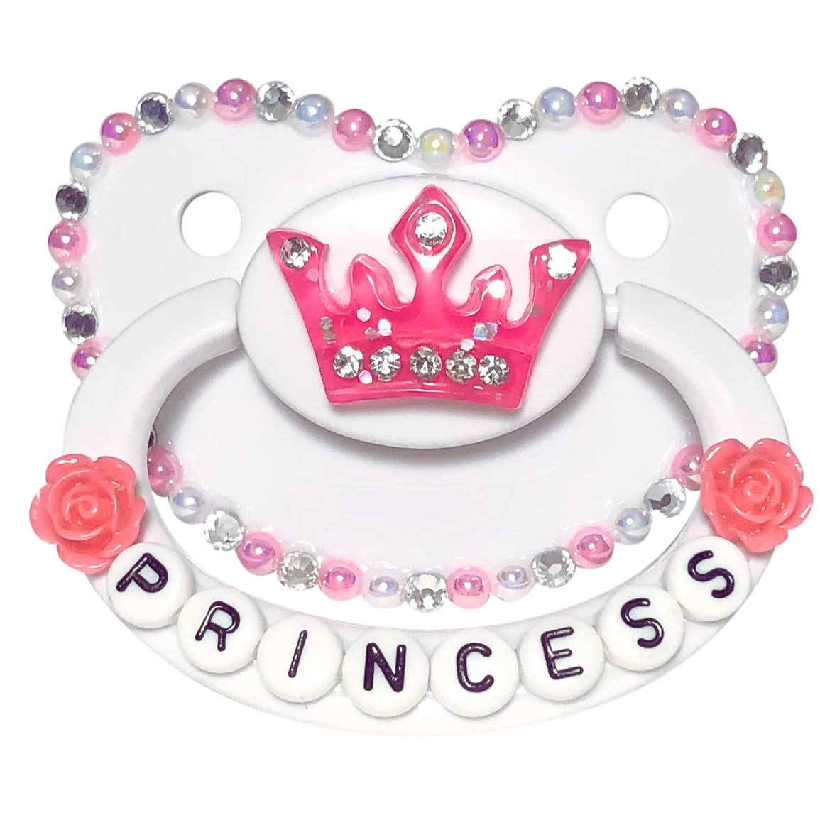 Baby Bear Pacis Adult Pacifier "Princess" White Dark Pink Adult Paci (DDLG/ABDL)