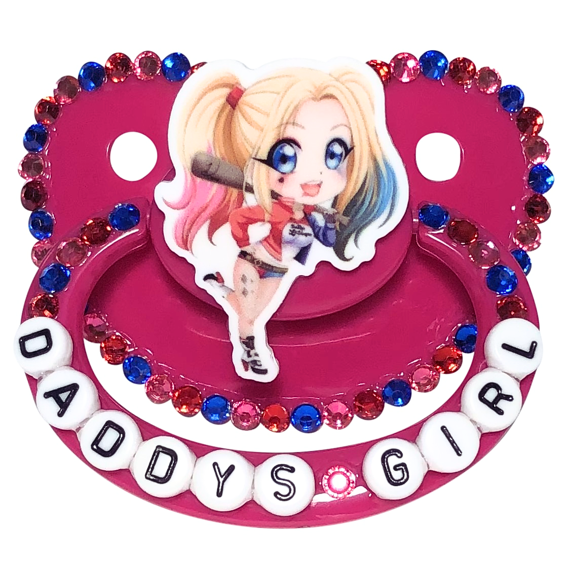 Baby Bear Pacis Adult Pacifier, "Daddy's Girl" Pink Harley Quinn Adult Paci (DDLG/ABDL)