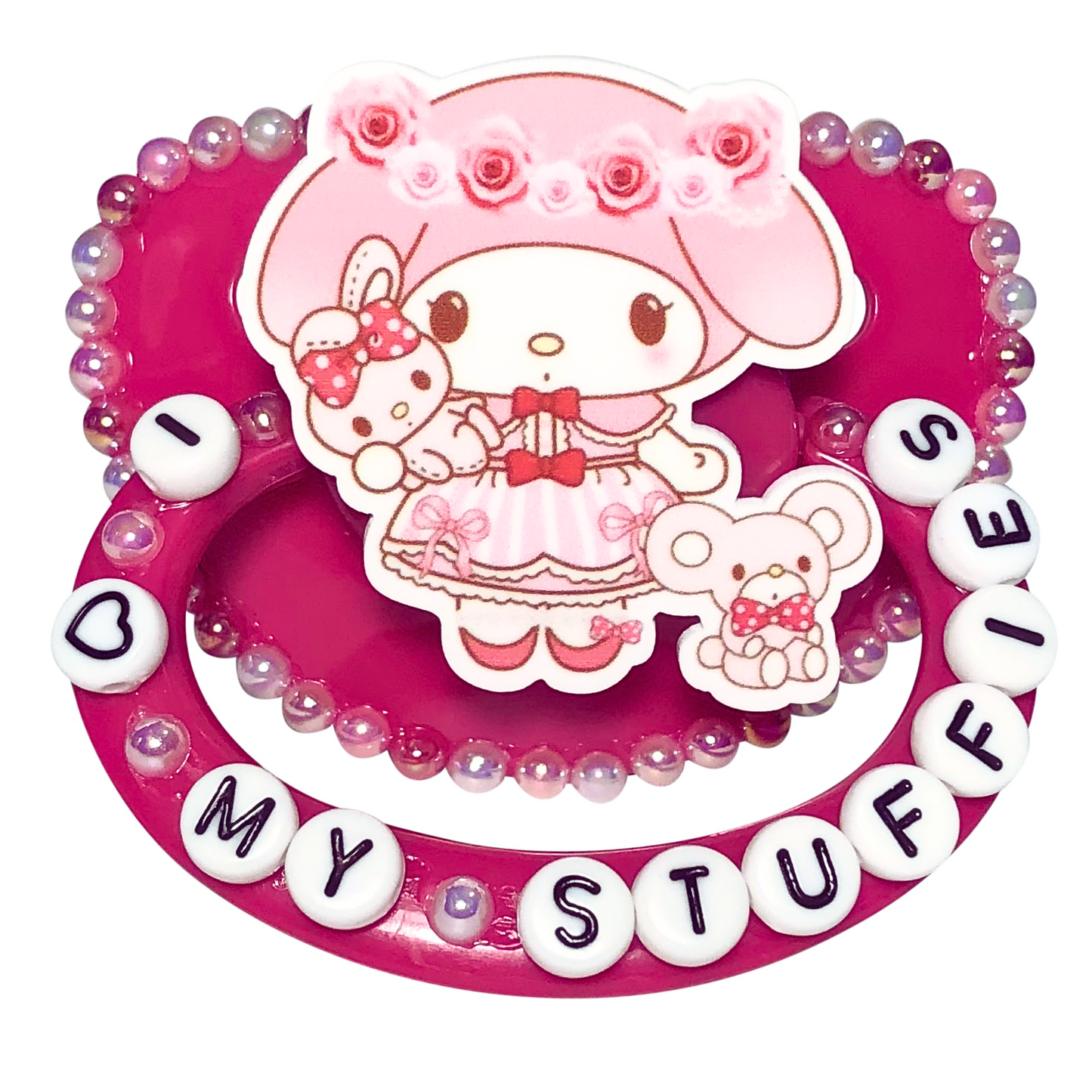 Baby Bear Pacis Adult Pacifier "I <3 My Stuffies" Dark Pink MY Melody Adult Paci (DDLG/ABDL)