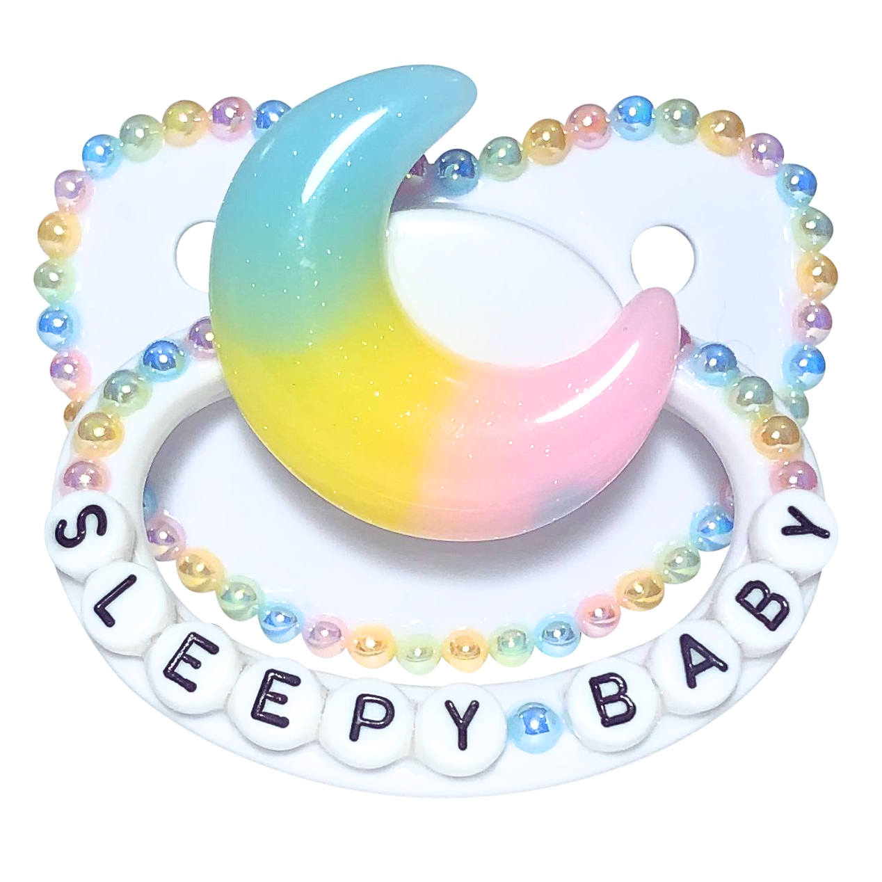 Baby Bear Pacis Adult Pacifier, "Sleepy Baby" White Rainbow Moon Adult Paci (DDLG/ABDL)