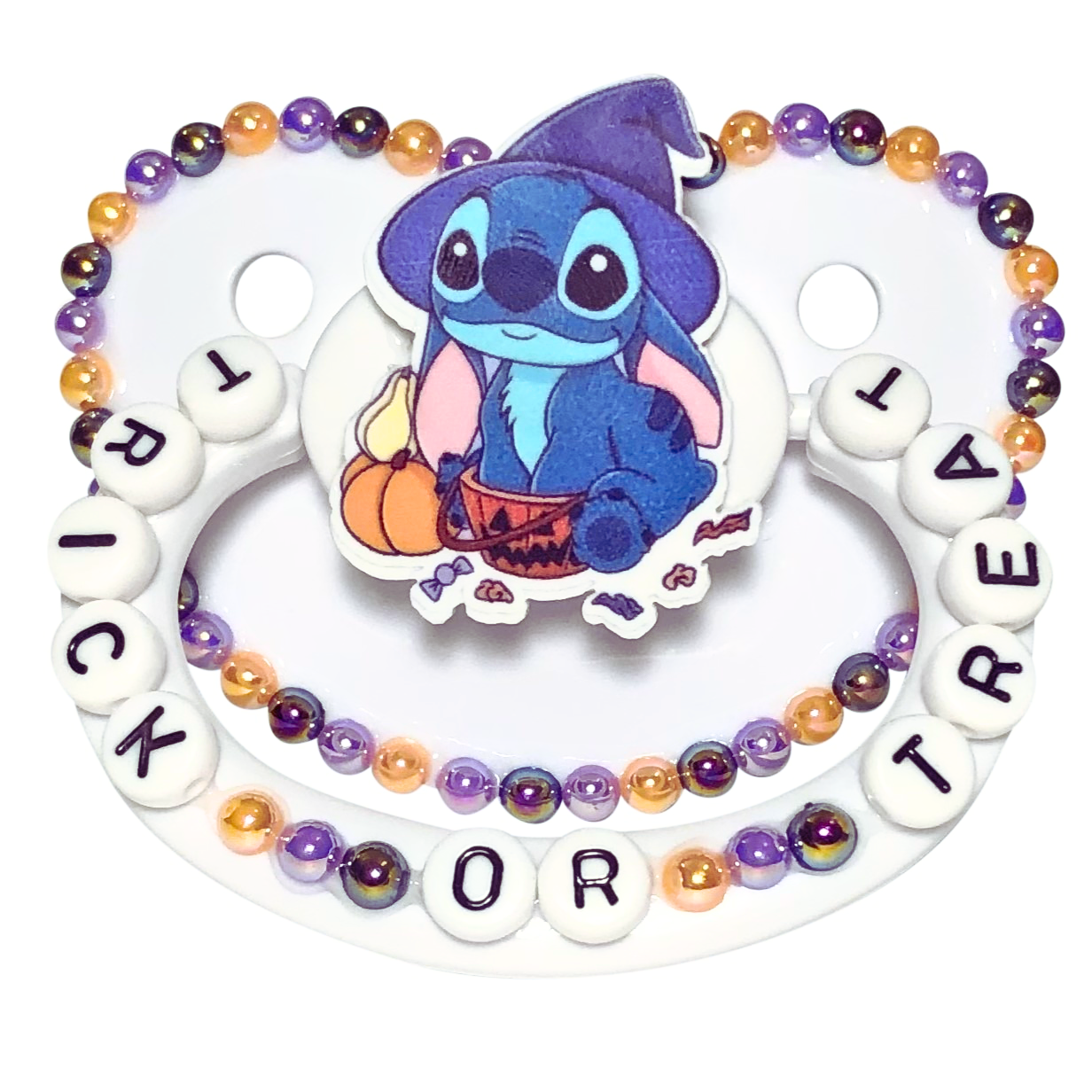 Baby Bear Pacis Adult Pacifier "Trick Or Treat" White Stitch Halloween Adult Paci (DDLG/ABDL)