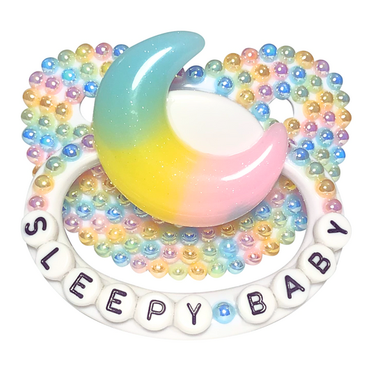 Baby Bear Pacis Adult Pacifier, "Sleepy Baby" White Rainbow Moon Adult Paci (DDLG/ABDL)