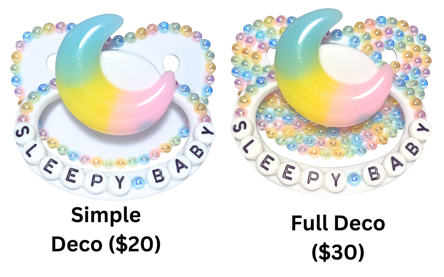 Baby Bear Pacis Adult Pacifier, "Sleepy Baby" White Rainbow Moon Adult Paci (DDLG/ABDL)